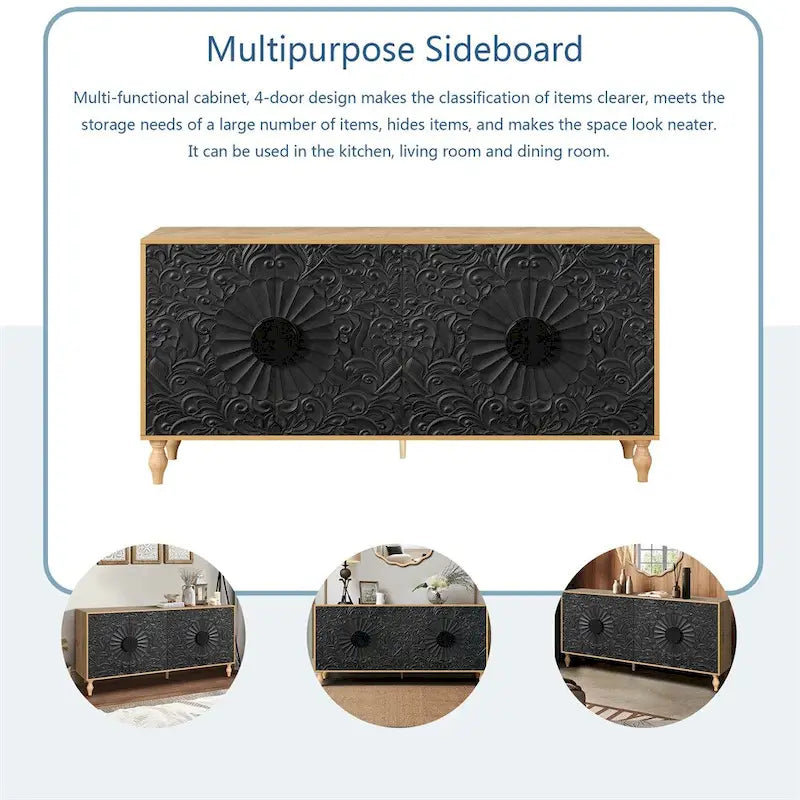 Meuble de rangement noir avec portes sculptées
