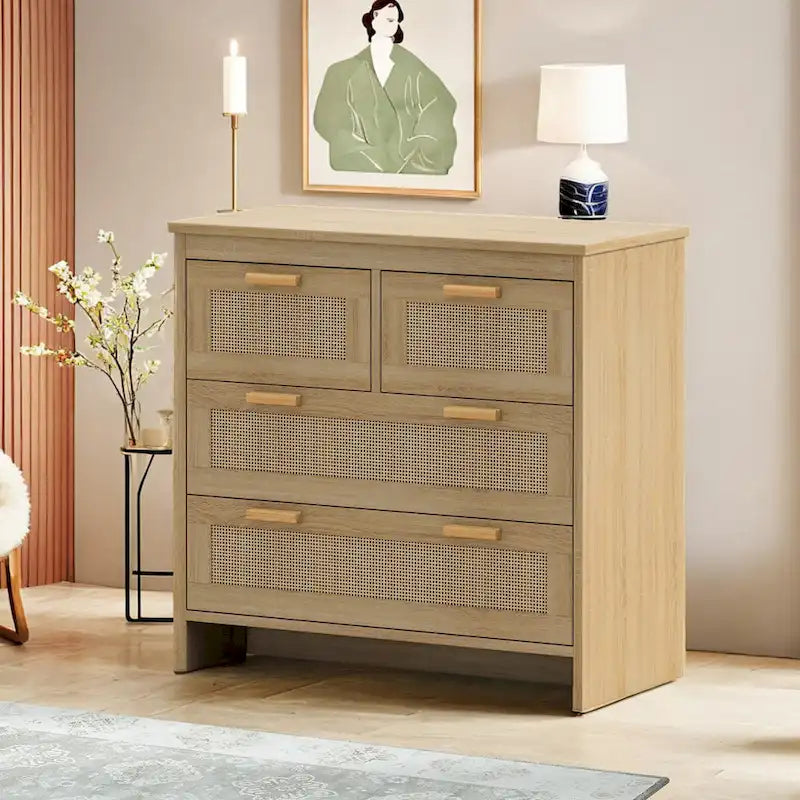 Commode 4 tiroirs en rotin pour Chambre, Salon et Couloir