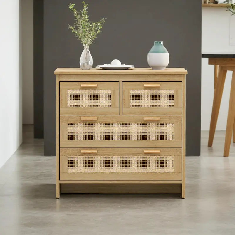 Commode 4 tiroirs en rotin pour Chambre, Salon et Couloir