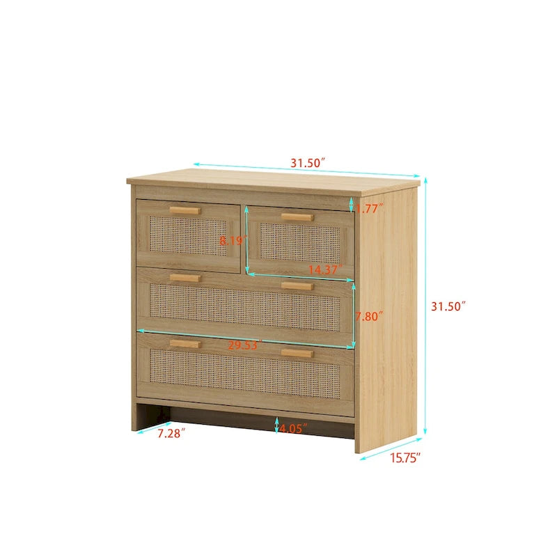 Commode 4 tiroirs en rotin pour Chambre, Salon et Couloir