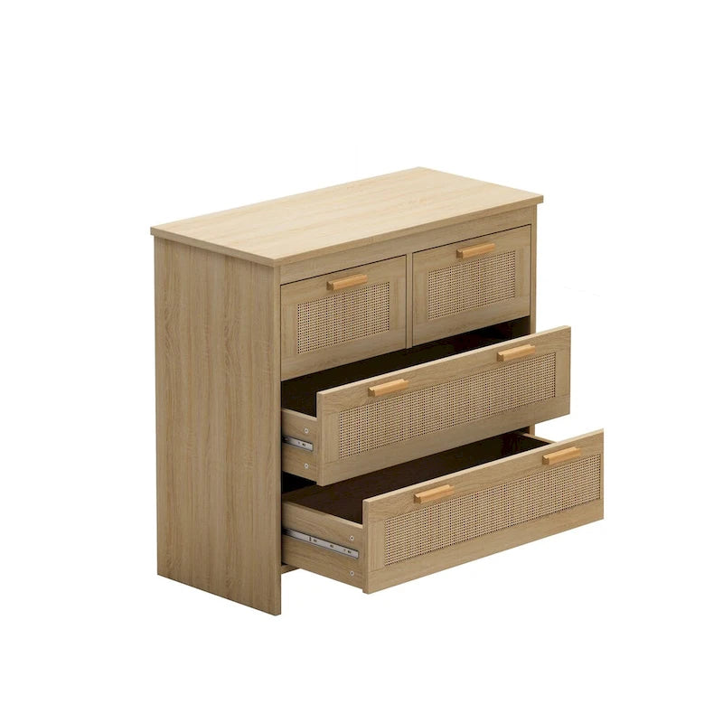 Commode 4 tiroirs en rotin pour Chambre, Salon et Couloir