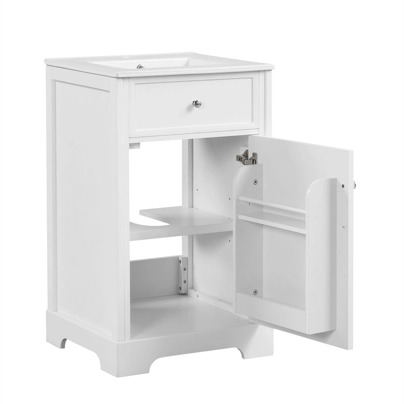20" Bathroom Vanity with Sink, Soft-Close Cabinet, Storage Rack & Adjustable Shelf – White