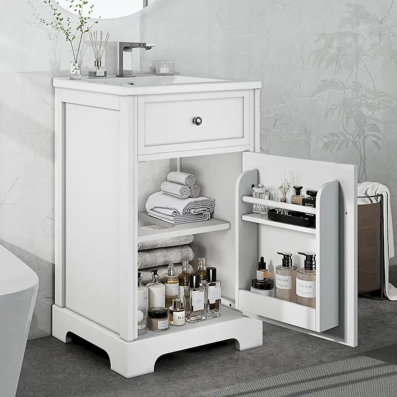 20" Bathroom Vanity with Sink, Soft-Close Cabinet, Storage Rack & Adjustable Shelf – White