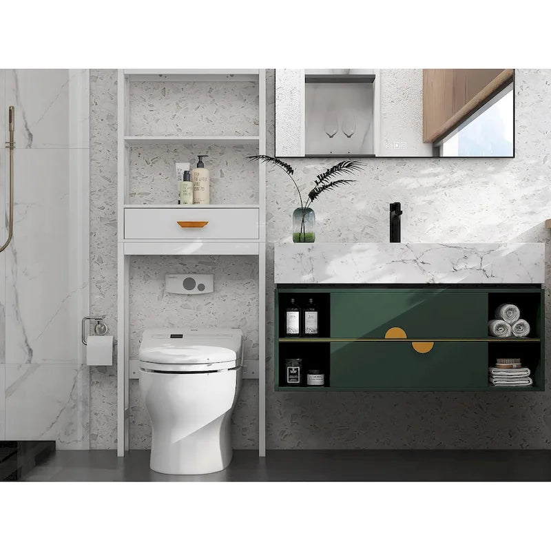 Meuble de rangement WC blanc avec un tiroir et 2 étagères – Étagère de salle de bain peu encombrante