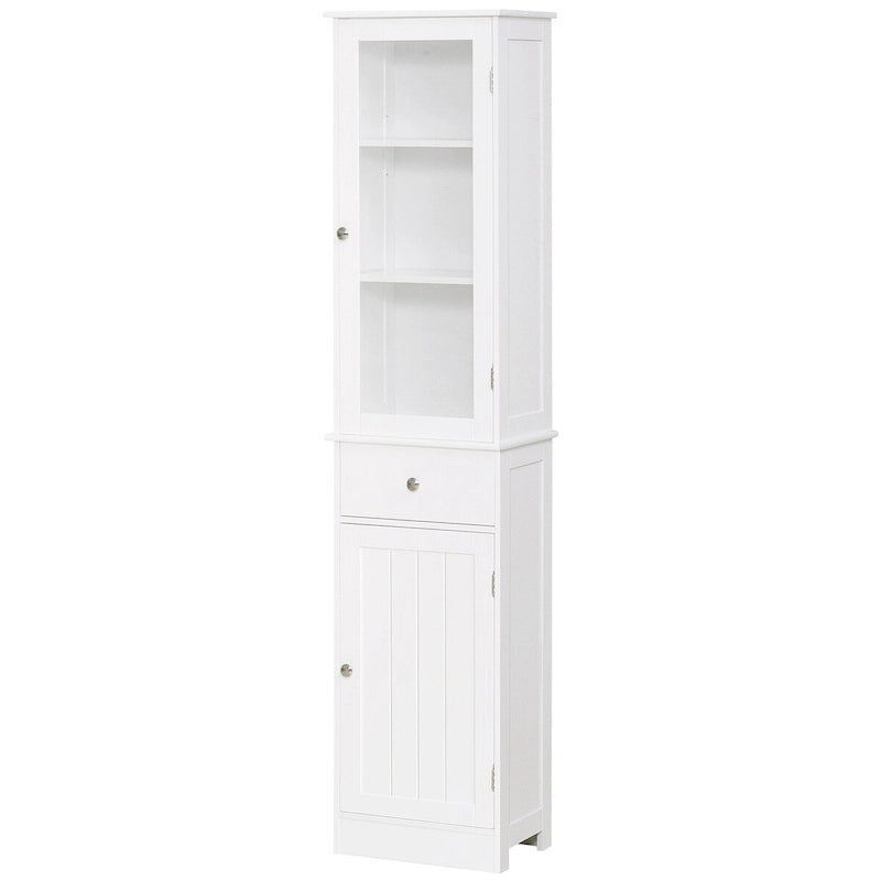 Meuble de rangement de salle de bain fin avec porte en acrylique, tiroir et étagères