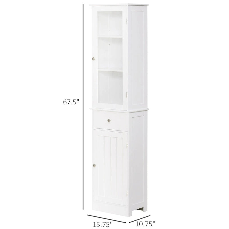 Meuble de rangement de salle de bain fin avec porte en acrylique, tiroir et étagères