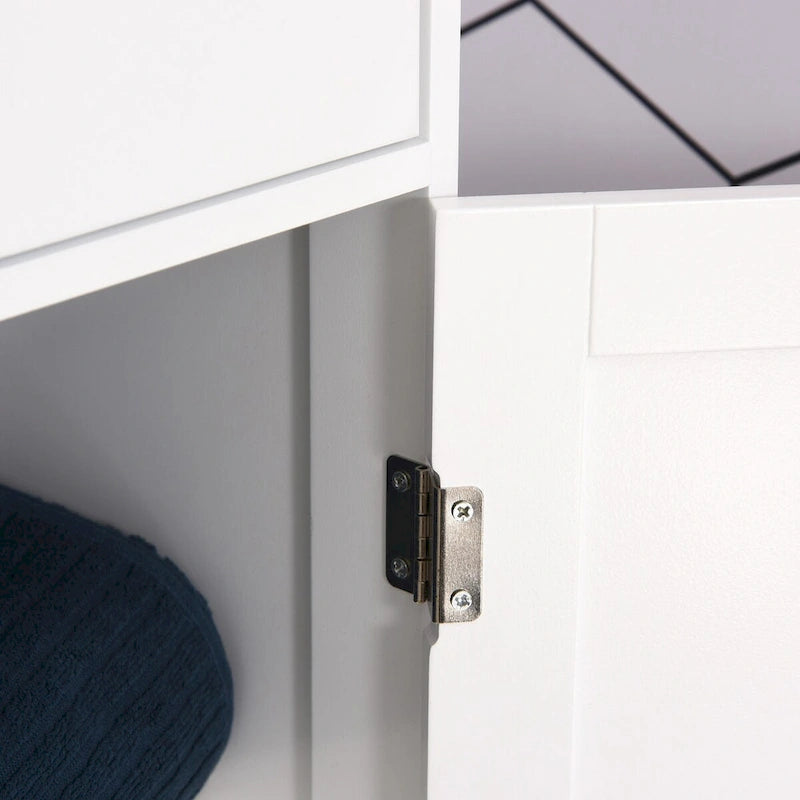 Meuble de rangement de salle de bain fin avec porte en acrylique, tiroir et étagères