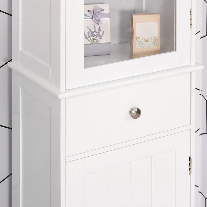 Meuble de rangement de salle de bain fin avec porte en acrylique, tiroir et étagères