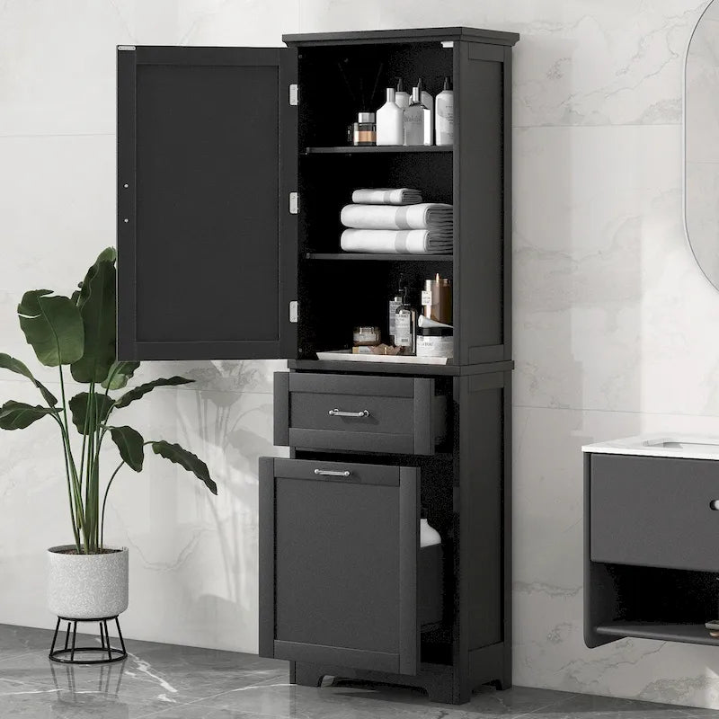 Meuble Colonne de Rangement pour Salle de Bain, Autoportant avec Deux Tiroirs et Étagère Réglable, en Panneau MDF