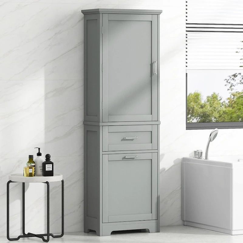 Meuble Colonne de Rangement pour Salle de Bain, Autoportant avec Deux Tiroirs et Étagère Réglable, en Panneau MDF