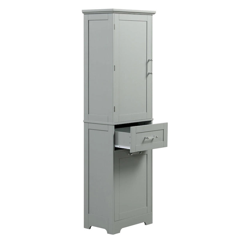 Meuble Colonne de Rangement pour Salle de Bain, Autoportant avec Deux Tiroirs et Étagère Réglable, en Panneau MDF