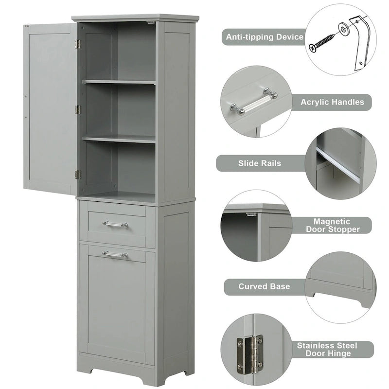 Meuble Colonne de Rangement pour Salle de Bain, Autoportant avec Deux Tiroirs et Étagère Réglable, en Panneau MDF