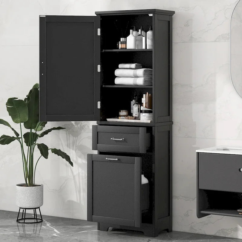 Meuble Colonne de Rangement pour Salle de Bain, Autoportant avec Deux Tiroirs et Étagère Réglable, en Panneau MDF