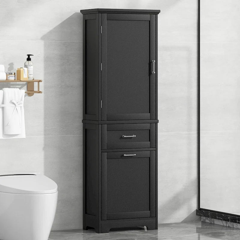 Meuble Colonne de Rangement pour Salle de Bain, Autoportant avec Deux Tiroirs et Étagère Réglable, en Panneau MDF