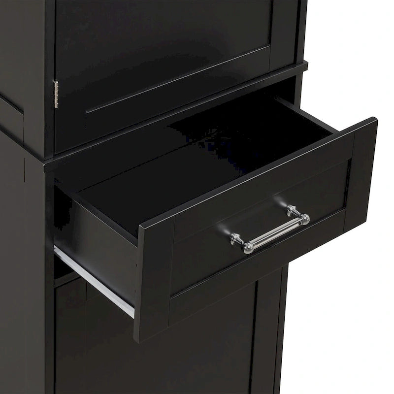 Meuble Colonne de Rangement pour Salle de Bain, Autoportant avec Deux Tiroirs et Étagère Réglable, en Panneau MDF
