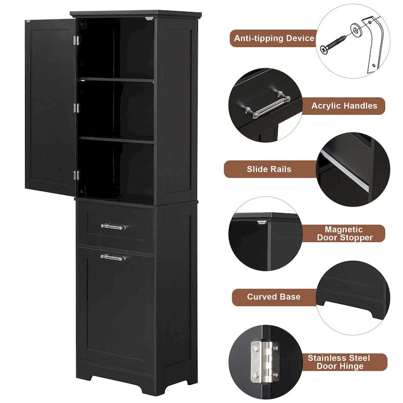 Meuble Colonne de Rangement pour Salle de Bain, Autoportant avec Deux Tiroirs et Étagère Réglable, en Panneau MDF