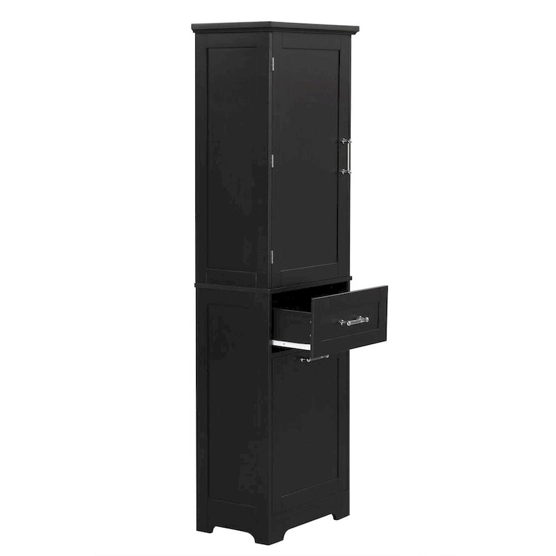 Meuble Colonne de Rangement pour Salle de Bain, Autoportant avec Deux Tiroirs et Étagère Réglable, en Panneau MDF