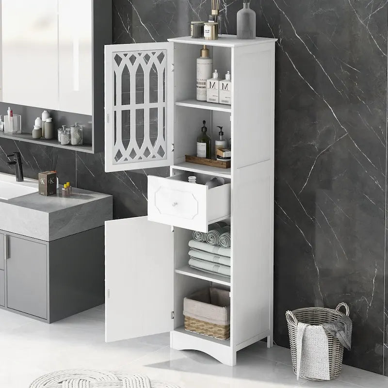 Meuble de salle de bain en bois à 2 portes avec étagères réglables