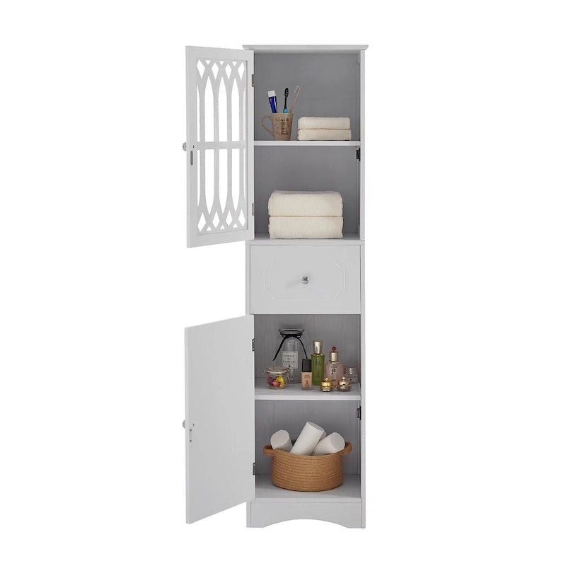 Meuble de salle de bain en bois à 2 portes avec étagères réglables