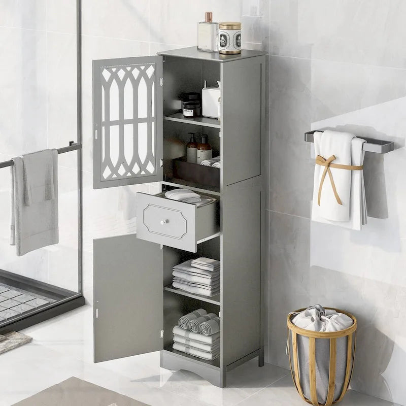Meuble de salle de bain en bois à 2 portes avec étagères réglables