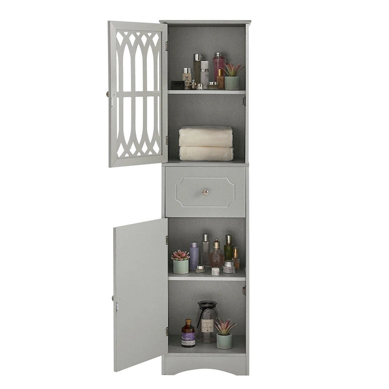 Meuble de salle de bain en bois à 2 portes avec étagères réglables