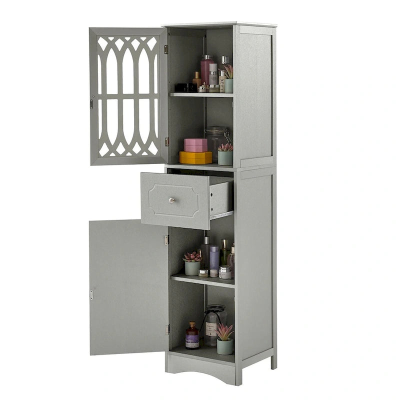 Meuble de salle de bain en bois à 2 portes avec étagères réglables