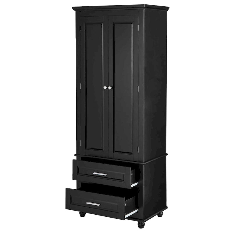 Meuble de rangement haut avec deux tiroirs, noir