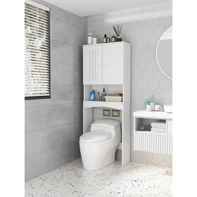 Meuble de rangement de salle de bain au-dessus des toilettes, blanc