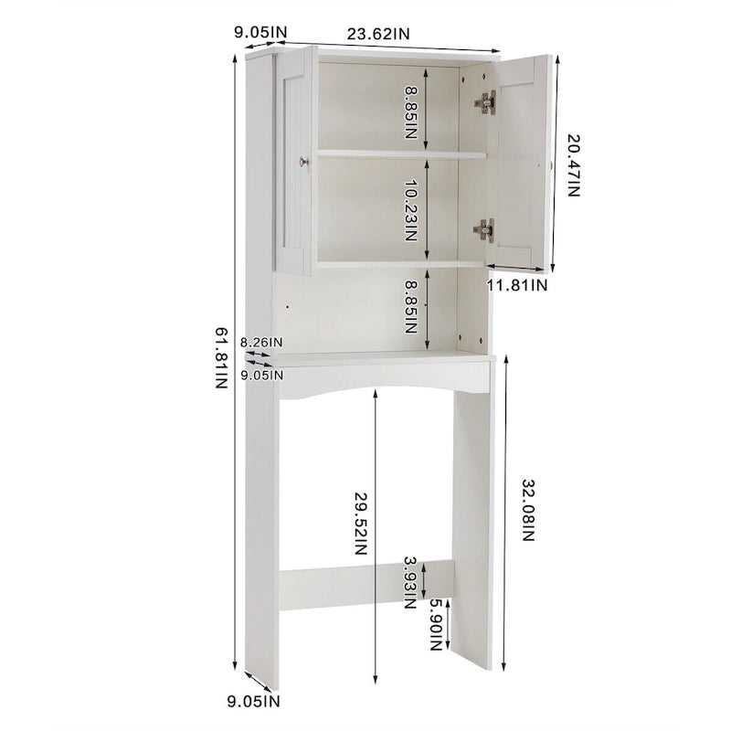 Meuble de rangement de salle de bain au-dessus des toilettes, blanc