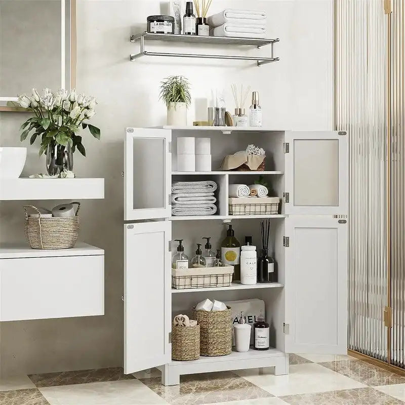 Meuble de rangement avec étagères réglables et portes vitrées – 30P x 60L x 108,5H