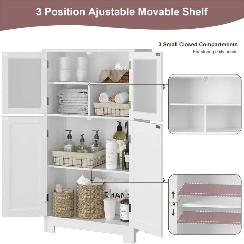 Meuble de rangement avec étagères réglables et portes vitrées – 30P x 60L x 108,5H
